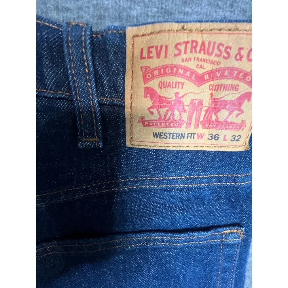 Levis Western Fit Jeans Mens 36x32 Dark Wash Indigo Denim Straight Leg Red Tab